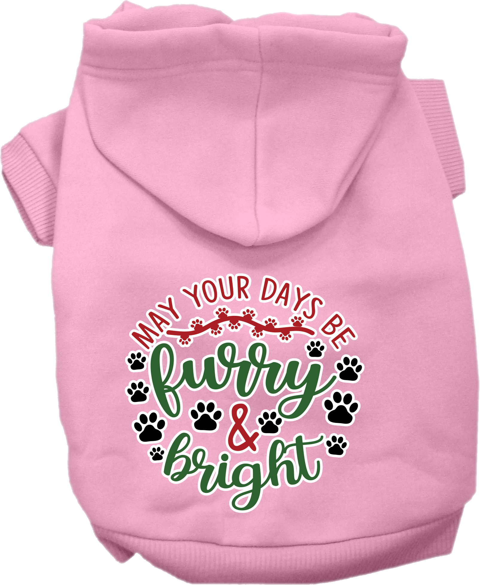 Furry and Bright Screen Print Dog Hoodie Light Pink Size SM